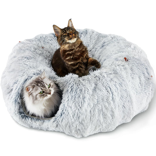 Bininl Cat Tunnel Bed for Indoor Cats with Washable Circle Cushion Interior Cat Play Tunnel (34 Inch Grey)