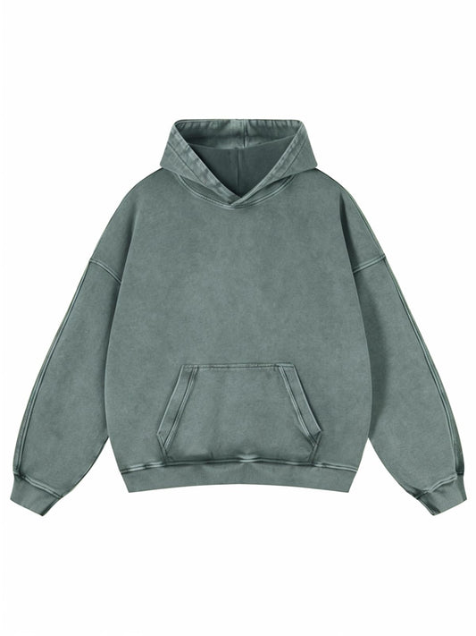 Adenorah Mens Hoodies Pullover Womens Oversized Y2K Fall Acid Wash Plain Cotton Heavyweight Hoodie Vintage Aesthetic Hooded Sweatshirt Green Large