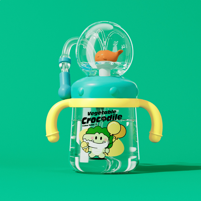 Children's Whale Cartoon Diving Fountain Water Bottle - Tritan Leakproof Sippy Cup (Various Sizes & Colors)