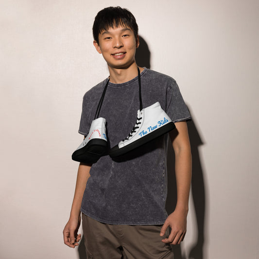 Men's high top canvas sneakers side view lace-up design