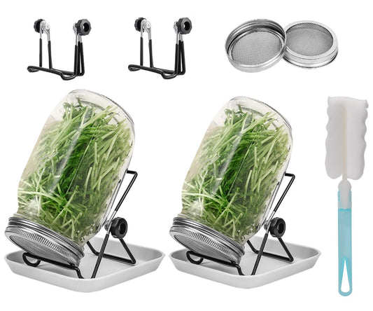 Lulonpon 2pcs Sprouts Growing Jar Kit Wide Mouth Quart Mason Jars with Stainless Steel Screen Sprout Lids