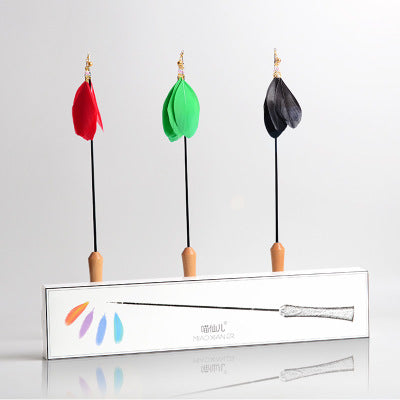 Wooden Cat Teaser Wand - Retractable Cat Toy - KittyKat Lane LLC