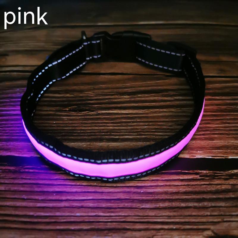 Reflective LED Dog Collar with Leather and Ribbon Design - KittyKat Lane LLC