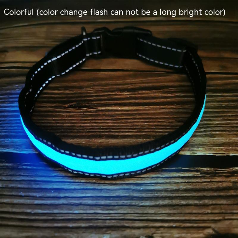 Reflective LED Dog Collar with Leather and Ribbon Design - KittyKat Lane LLC