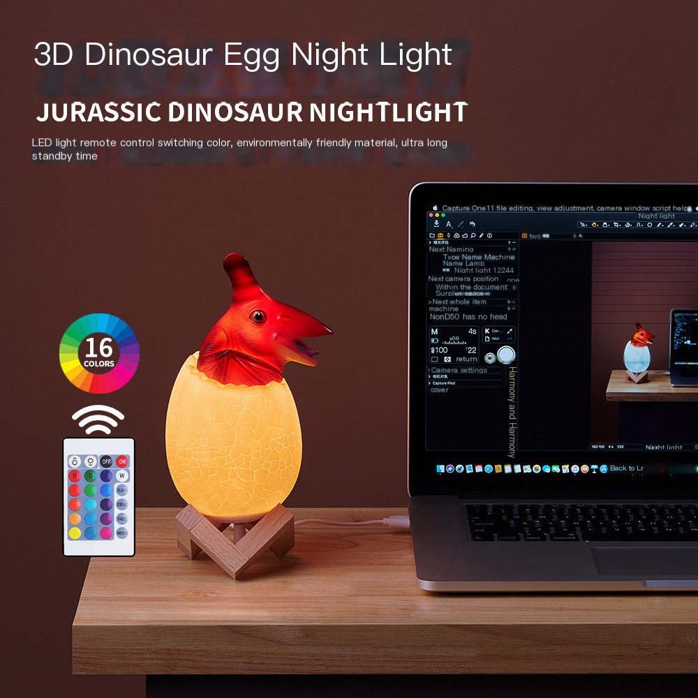 3D Dinosaur Night Light with Touch Control & USB - KittyKat Lane LLC