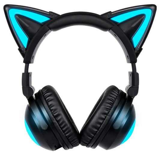Wireless Cat Ear Headphones (12 Color Changing) with & 3.5mm Jack Gaming Pro Bluetooth&Wired Connection (Blackcolor) -