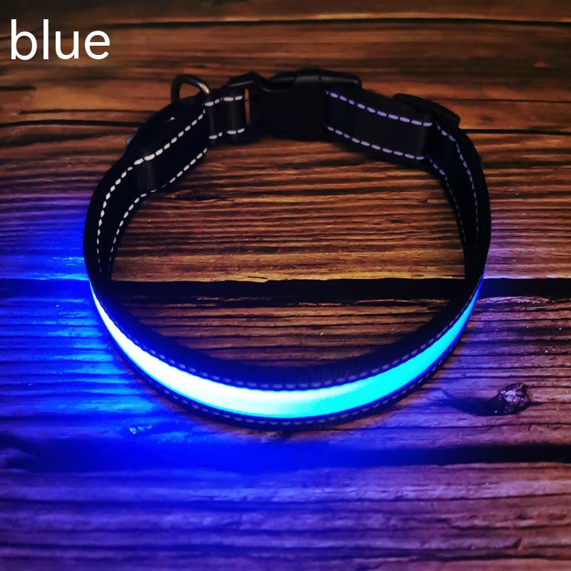 Reflective LED Dog Collar with Leather and Ribbon Design - KittyKat Lane LLC