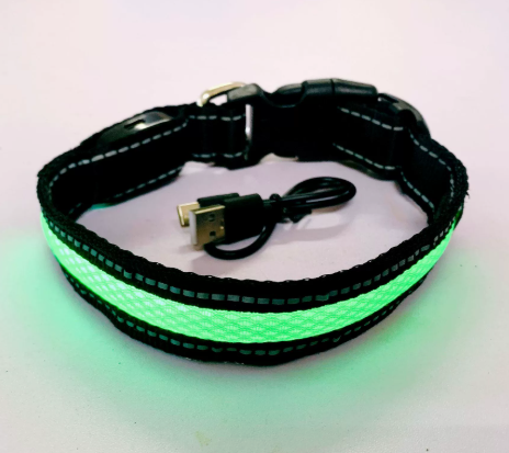 Reflective LED Dog Collar with Leather and Ribbon Design - KittyKat Lane LLC