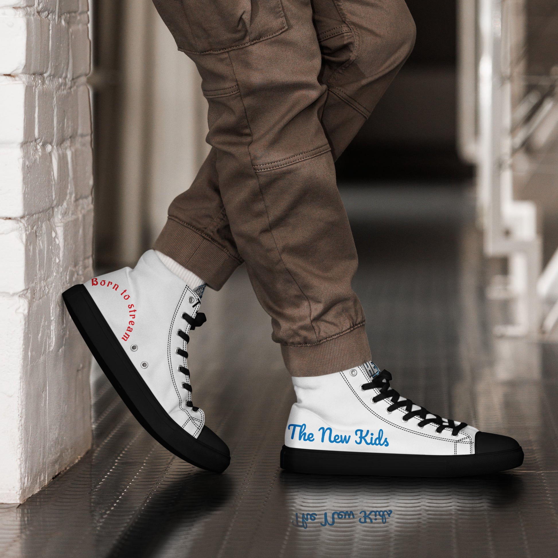 Men's high top canvas shoes close-up detail comfortable fit